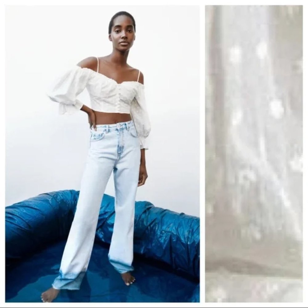 Zara White Embroidered Crop Top size S